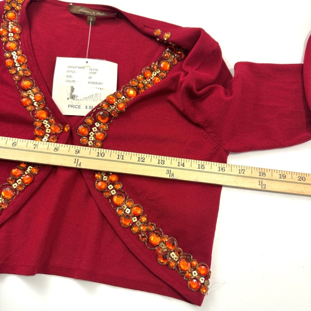 Vintage NWT Hanna & Gracie Red Embellished Silk Bolero Sweater Top Women’s Sz SP - Picture 8 of 11